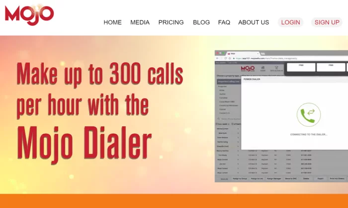 Mojo main splash page for Best Auto Dialer Software