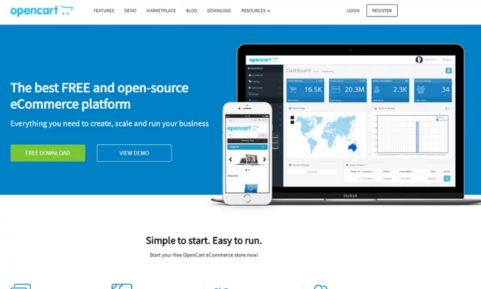 OpenCart splash page for Best Ecommerce platform - Best E-commerce Platforms