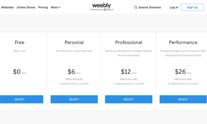 Weebly pricing for Best Website Builders