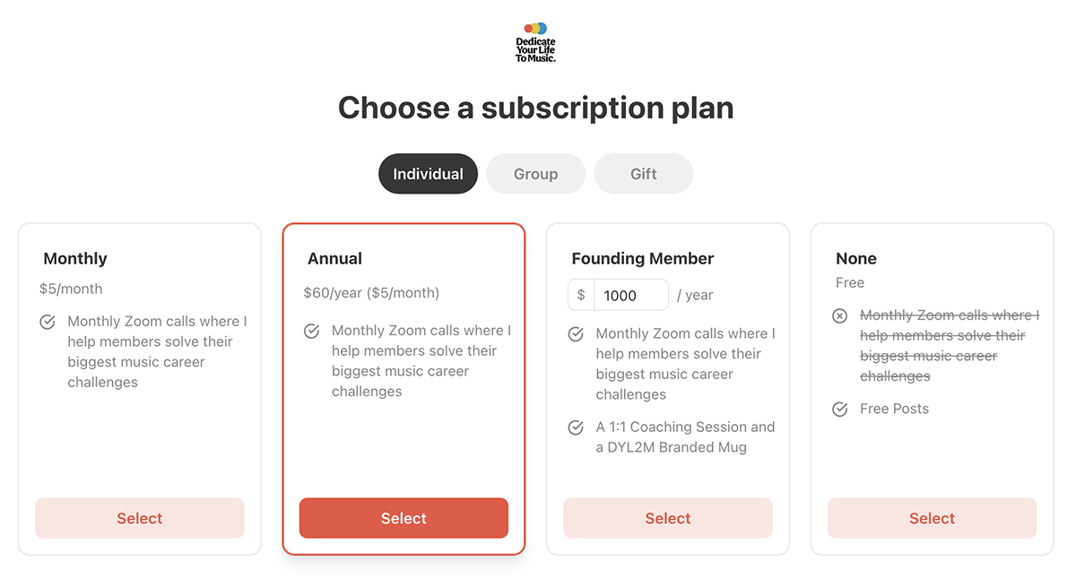Substack individual plans.