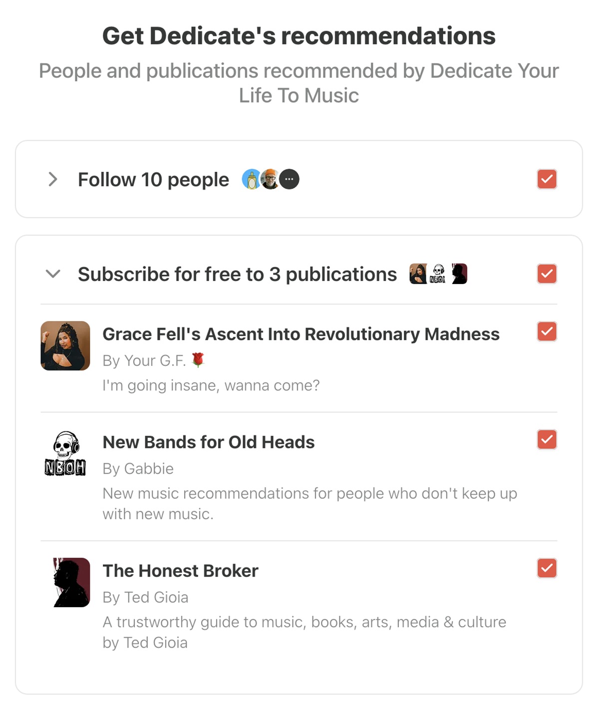 Substack Dedicate Your Life To Music recommendations.
