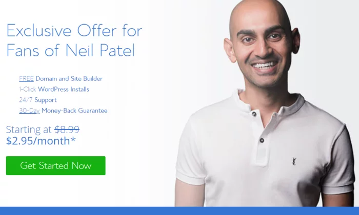 Neil Patel offer via Bluehost for Best Domain Registrar