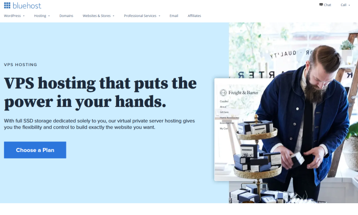 Bluehost splash page for Best VPS Hosting