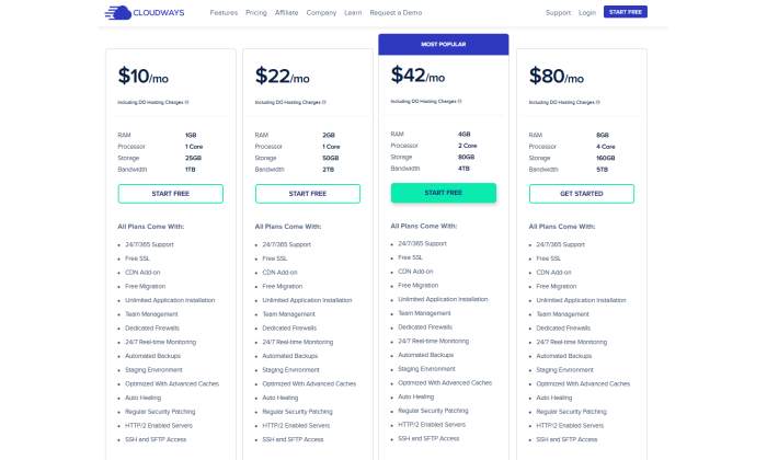 Cloudways pricing for Best WordPress Web Hosting