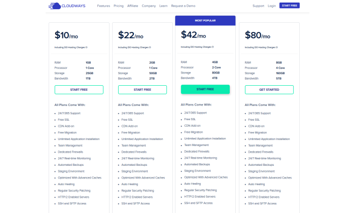 Tarification Cloudways pour le meilleur hébergement Web WordPress