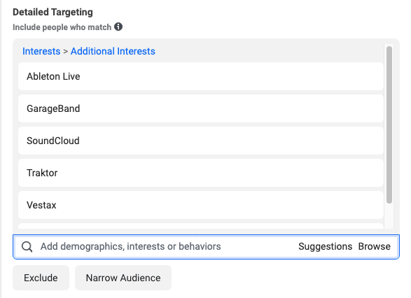 Facebook advertising - targeting by interest