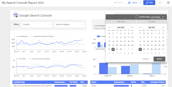 Google data studio - adjust data range calendar