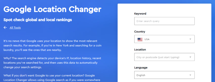 Google Location Changer Free SEO Tool