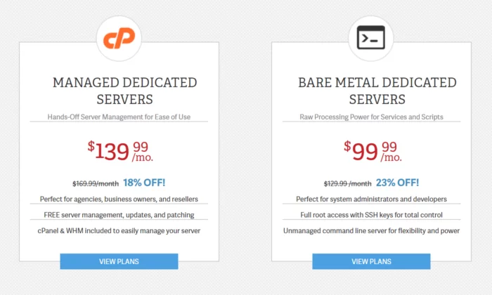 InMotion dedicated server pricing for best web hosting services