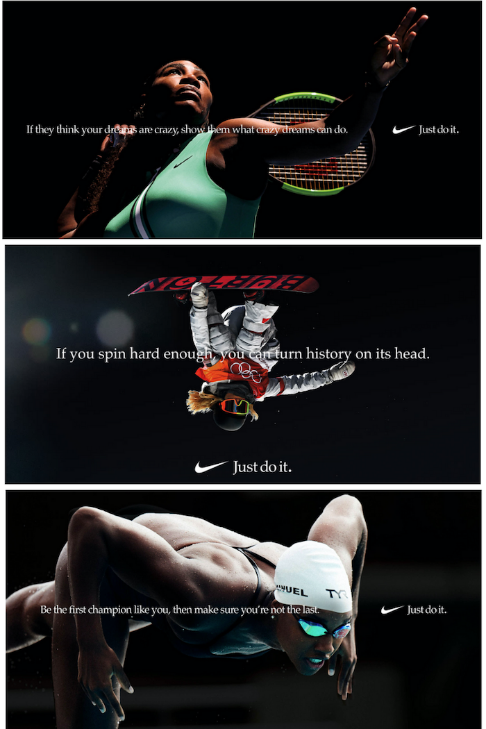 trois exemples d'annonces Nike mettant en vedette des athlètes célèbres et des publicités persuasives inspirantes