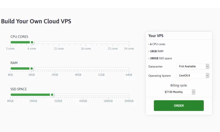 Scala Hosting build your own plan sliders for Best VPS Hosting