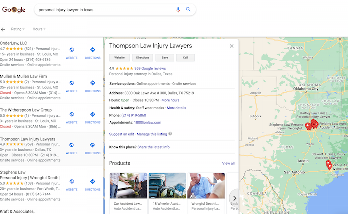 screenshot of google my business for law firm marketing