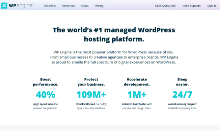 WP Engine splash page for Best Shared Hosting