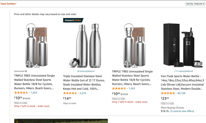 Amazon steel bottle products for How to Start an Online Store