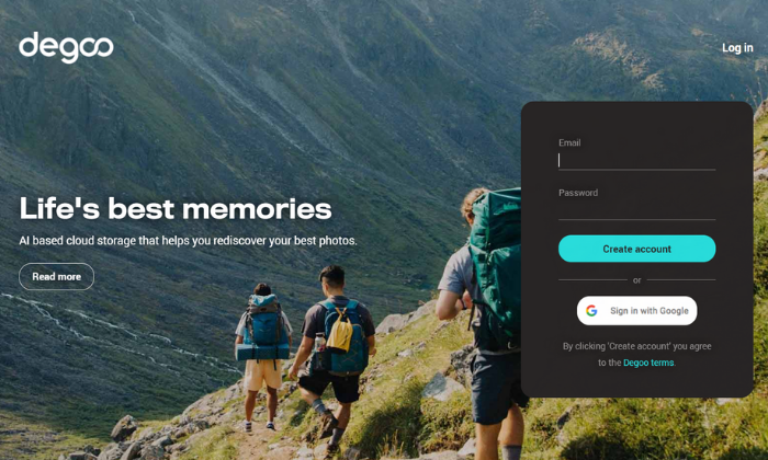 Degoo Cloud splash and signup page for Best Cloud Storage