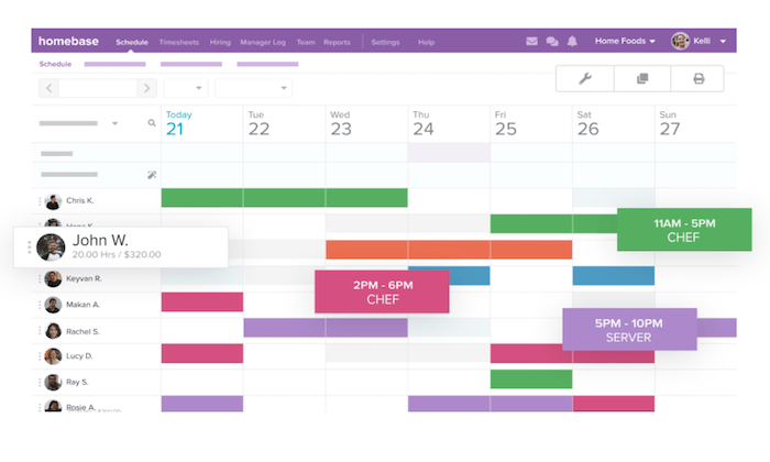 Homebase interface for Best Employee Scheduling Software