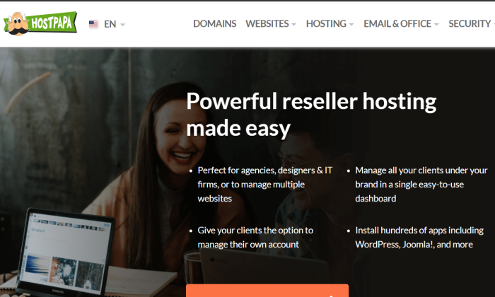 HostPapa main page for Best Reseller Hosting