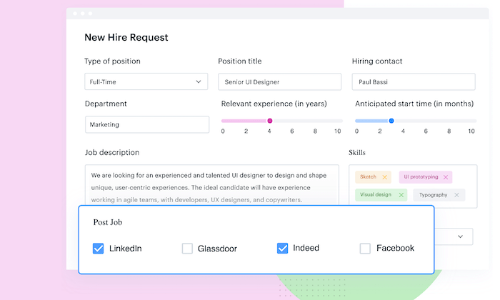 Kissflow new hire request interface for Best HR Software