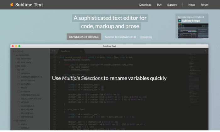 Sublime text splash page for the best HTML editors