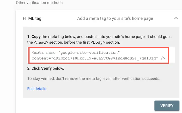 Google Search Console's verification methods.
