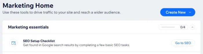 Wix's SEO setup checklist.