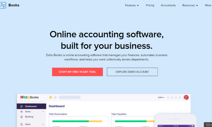 Zoho Books splash page for Best Accounting Software