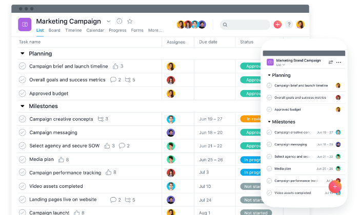 Asana interface for Best Project Management Software