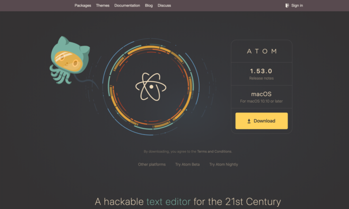Atom splash page for Best HTML Editors