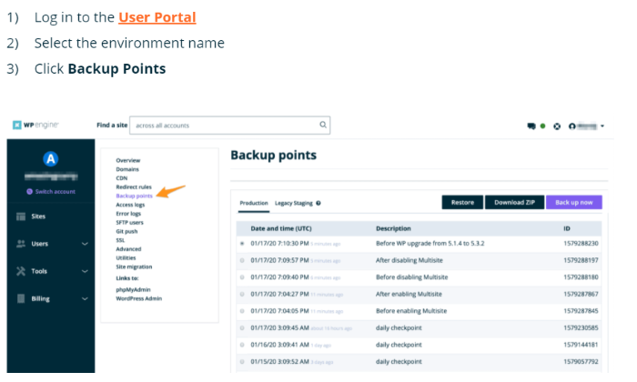 WP Engine backup management for WP Engine Review