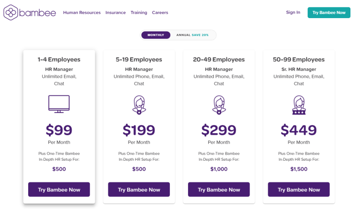 Bambee pricing page for Best HR Outsourcing Services