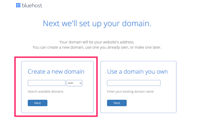 Bluehost create a new domain for How to Buy a Domain Name