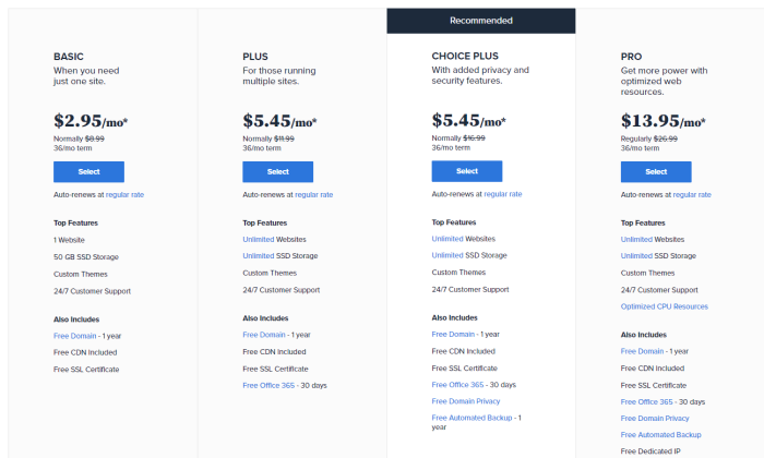 Bluehost shared pricing for How to Buy a Domain Name