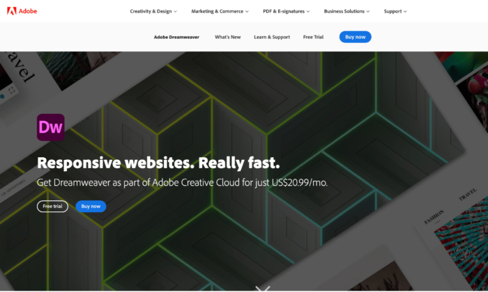 Adobe Dreamweaver splash page for Best HTML Editors
