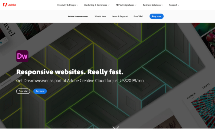 Adobe Dreamweaver Splash Page for Best HTML Editors