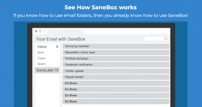 هوش مصنوعی مدیریت صندوق پستی ایمیل sanebox