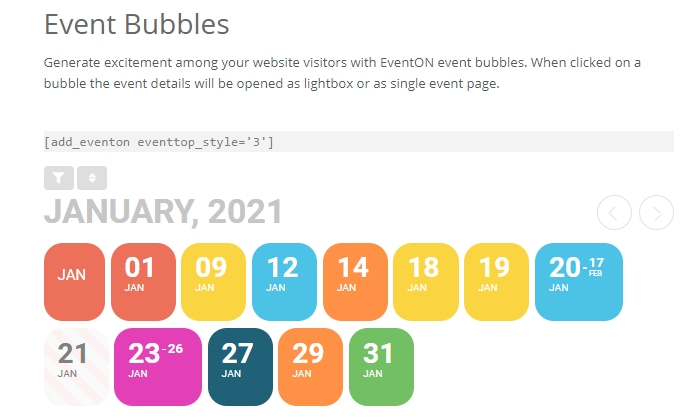 EventON event bubbles for Best WordPress Calendar Plugin