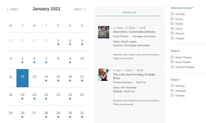 Events Schedule example for Best WordPress Calendar Plugin