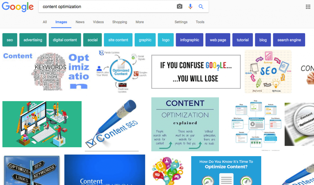 exemplo de pesquisa no google imagem para content optimization