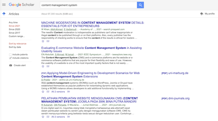How to Use Google Scholar to Find Content Ideas - Related Articles (content management system example)