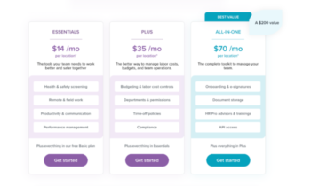 Homebase pricing page for Best Time Clock Software