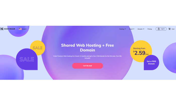 Hostinger splash page for Best Shared Hosting