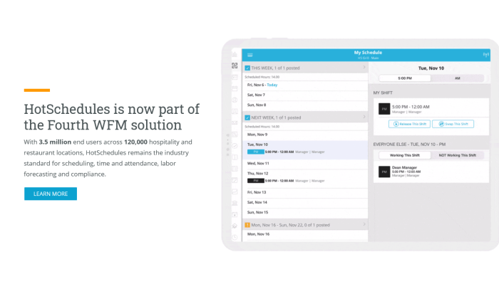 HotSchedules by Fourth interface page for Best Employee Scheduling Software