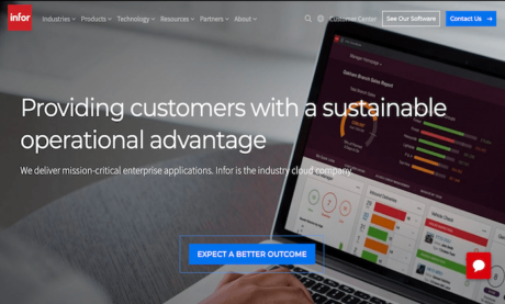 Infor splash page for Best ERP Software