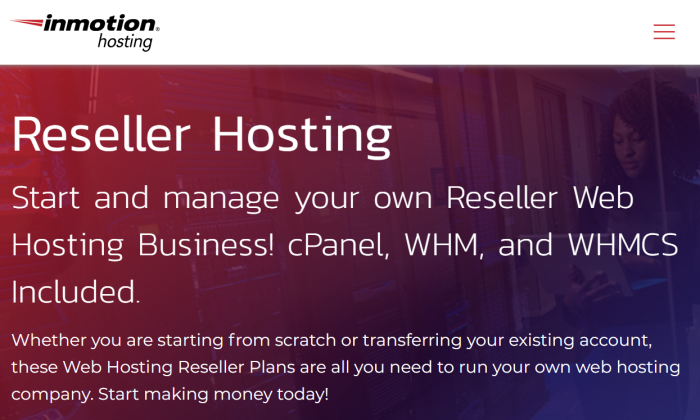 InMotion Hosting main page for Best Reseller Hosting