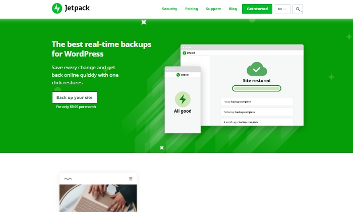 Jetpack main page for Best WordPress Backup Plugins