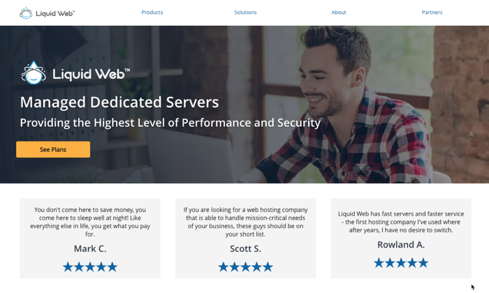 Liquid Web main page for Best Dedicated Hosting