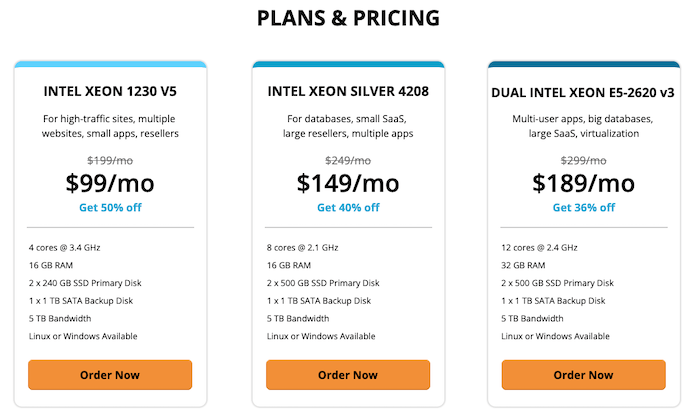 Liquid Web pricing page for Best Dedicated Hosting