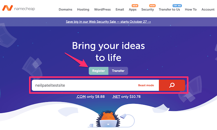 Namecheap main page for How to Buy a Domain Name
