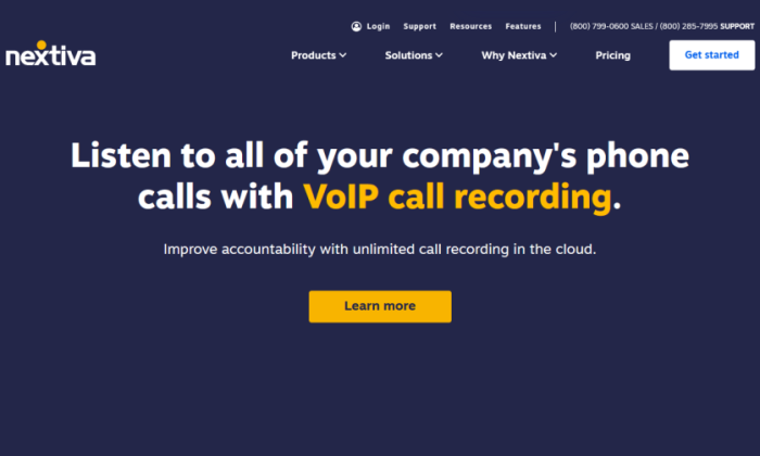 Nextiva call recording page for Best Call Recording Software