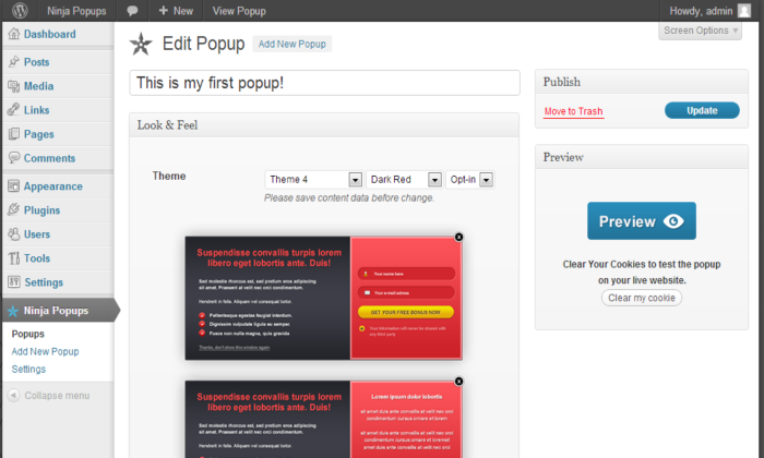 Ninja Popups WP interface for Best WordPress Popup Plugins